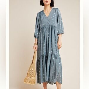 Versona Blue w/Gold Fleck Midi Dress